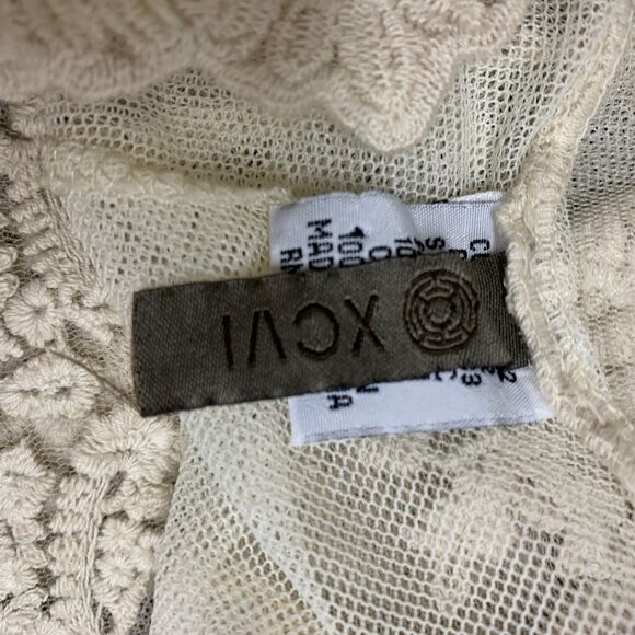 XCVI Womens Mesh Floral Tunic Embroidered Sheer Beige Boho Fairy Cottage Core - Picture 8 of 13